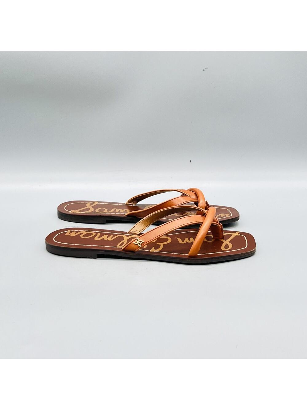 Sam Edelman Sandals Womens 6 Brown Leather Abbey Thong Flip Flop Logo Flat Shoes